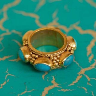 Balinese Golden Silver Sterling Mendak Keris Ring Natural Turquoise Free Sh Po10 photo