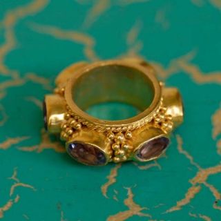 Balinese Golden Silver Sterling Mendak Keris Ring Natural Amethyst Free Sh Po11 photo