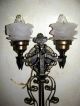 Vtg Gothic Deco Wroth Spelter Toleware Sconce Wall Light Fixture Glass Shade Chandeliers, Fixtures, Sconces photo 2