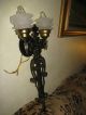Vtg Gothic Deco Wroth Spelter Toleware Sconce Wall Light Fixture Glass Shade Chandeliers, Fixtures, Sconces photo 7