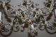 Iron Chandelier Rose Buds Basket Weave Cream Muted Green Vintage Electric Chandeliers, Fixtures, Sconces photo 2