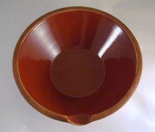 Vintage Glazed Stoneware Milk Bowl W/ Spout Makers Mark photo