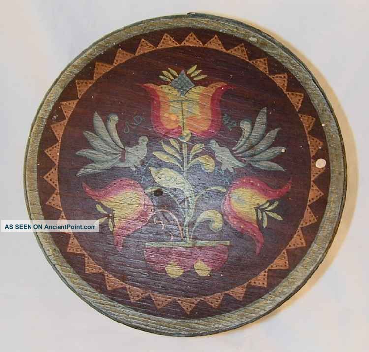 1942 Painted Bent Wood Box Decorated Tulips And Birds Boxes photo