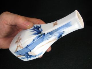 Japanese Antique 100 Year Old Ceramic Sake Carafe Bamboo Bird Tokuri Vase photo