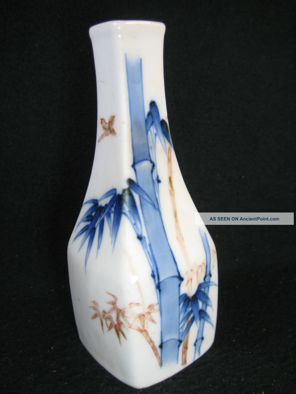 Japanese Antique 100 Year Old Ceramic Sake Carafe Bamboo Bird