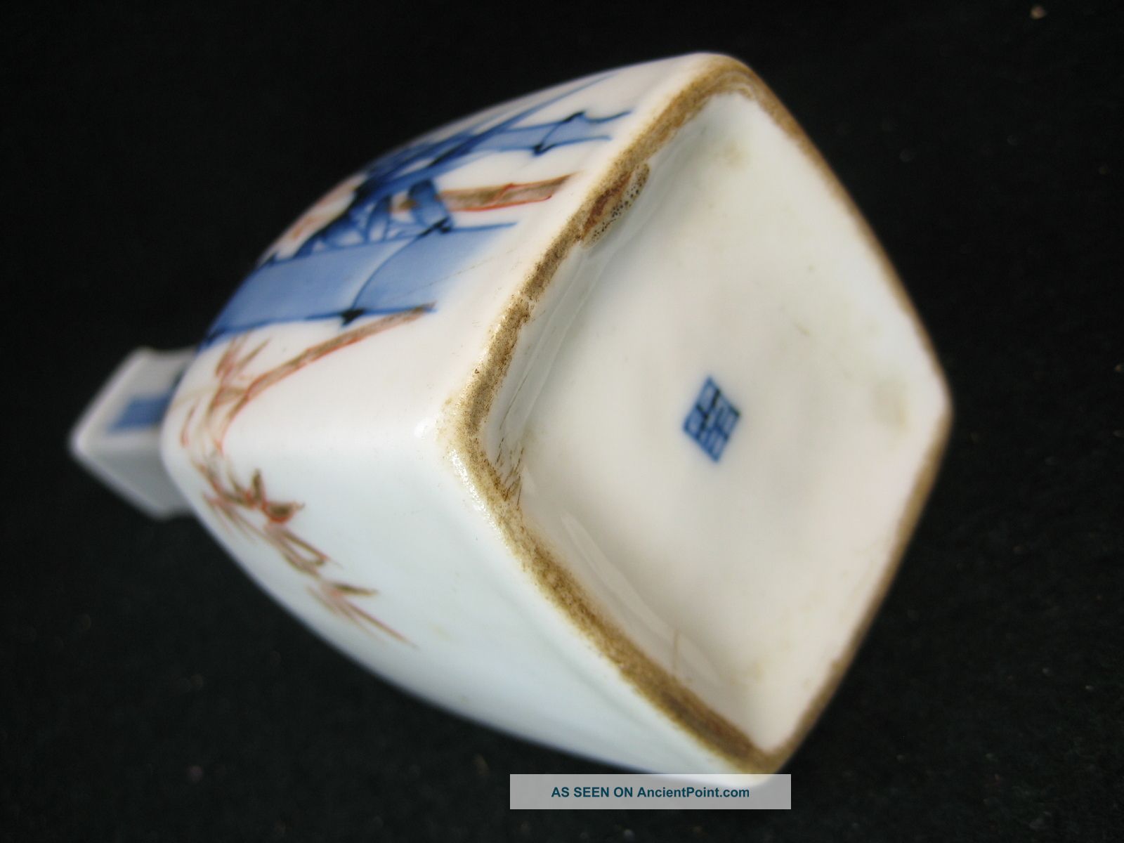Japanese Antique 100 Year Old Ceramic Sake Carafe Bamboo Bird