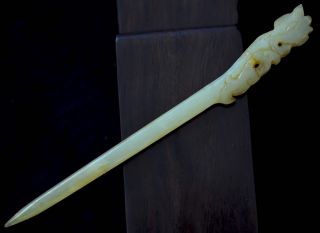 Natural Chinese Old Hetian Jade Hand - Carved Fine Hairpin photo