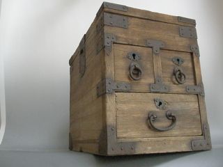 Japanese Late Edo Wooden Zenibako Safety Box photo