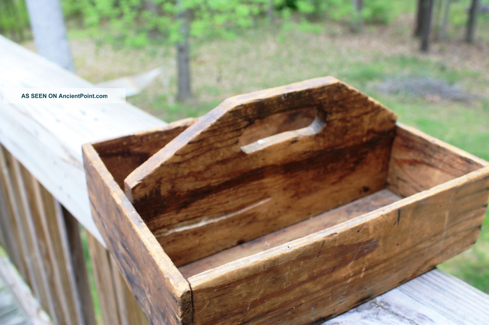 Antique - Wooden Box Cutlery Tote Or Tool Caddy Primitives photo