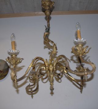 Lovely - Antique French Gilt Bronze 4 - Light Chandelier With Cherub photo