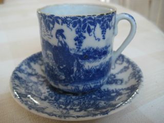 Antique Chinese Blue And White Porcelain Demitasseteacup And Saucer - Delicate - photo
