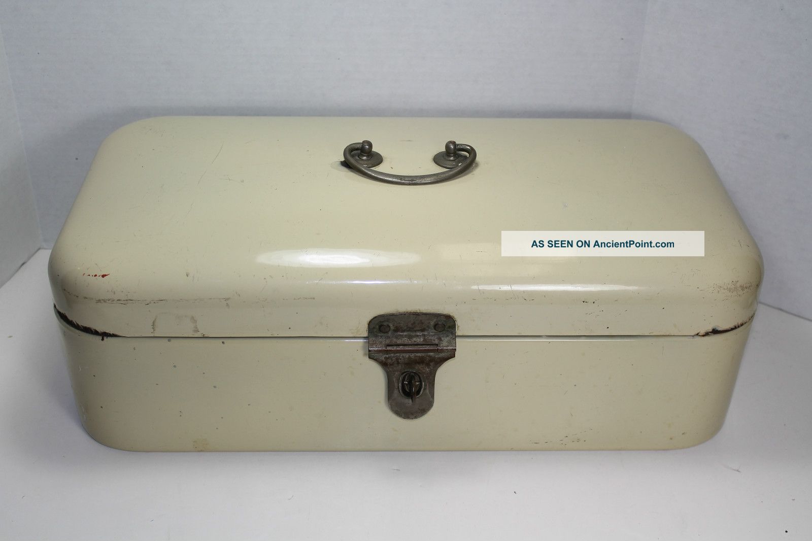 Vintage Antique Enamelware Bread Box Metal Enamel Bin