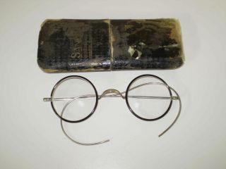 Old Vintage German Wire Eyeglasses Spectacles In Case photo