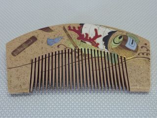 121130 Vintage Japanese Lacquered Wooden Kushi Hair Comb / Barrette photo