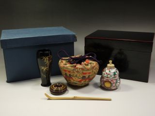 6 Japanese Sado Tea Set W/wooden Box Tea Ceremony Japan Pottery Incense Kodo photo
