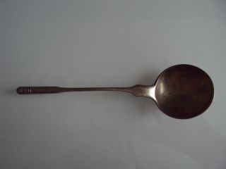 Early Antique Solid Silver Engraved Back Round Bowl Spoon W.  Baluster Finial photo