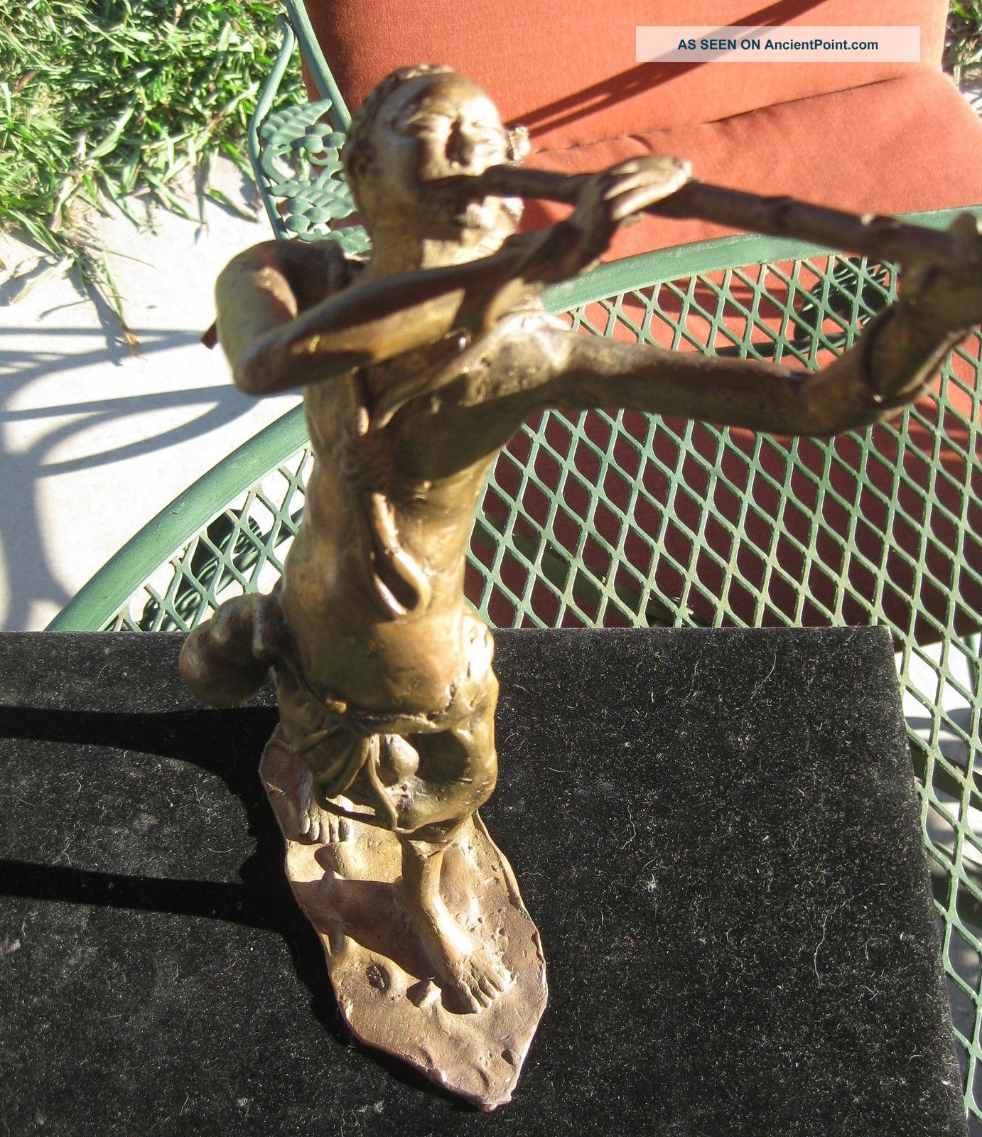 Antique Japanese Bronze Man Statue Playing Flute Kwan-yin photo