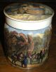 Antique 1800s Apothecary Ceramic Jar W/ Hunting Scene & Horses Around Sides Vafo Primitives photo 2