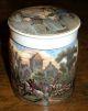 Antique 1800s Apothecary Ceramic Jar W/ Hunting Scene & Horses Around Sides Vafo Primitives photo 3