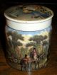Antique 1800s Apothecary Ceramic Jar W/ Hunting Scene & Horses Around Sides Vafo Primitives photo 4