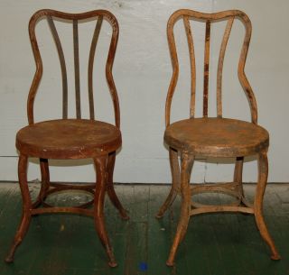 Pair Of Industrial Toledo Cafe Chairs Rust French Vintage Mcm Knoll photo
