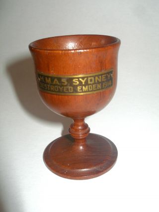 Rare In Museum Trench Art Wood Egg Cup H.  M.  A.  S.  Sydney Destroyed Emden 1914 Ww1 photo