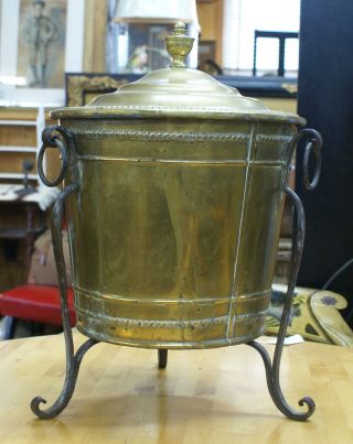 19th C English Brass & Wrought Iron Coal Scuttle W/removable Insert photo