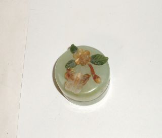 Rare Chinese Green Carved Butterfl Floral Nephrite Jade Opium Snuff Jar Box photo
