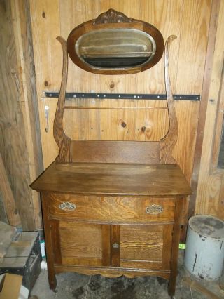 Antique Completely Restored Oak Hotel Washstand With Mirror Chest Dresser No Res photo