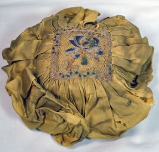 19th Century Chinese Antique Silk Linen Hand Sewn Embroidery Pin Cushion Pillow photo