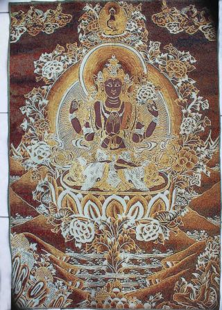 Tibetan Tibet Silk Gold Thangka Nepal Thanka Buddha Guanyin Kwan Yin Statue Old photo