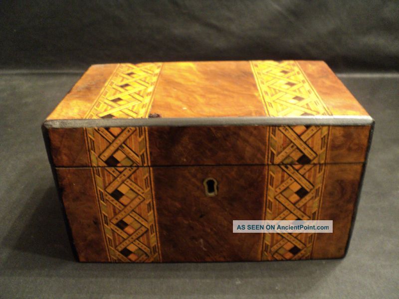 Wonderful Antique Walnut Box W/ Inlaid Decoration Boxes photo