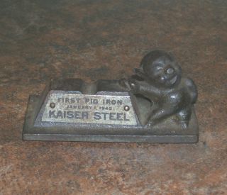 Vintage Antique 1943 Kaiser Steel First Pig Iron Paperweight Very Rare photo