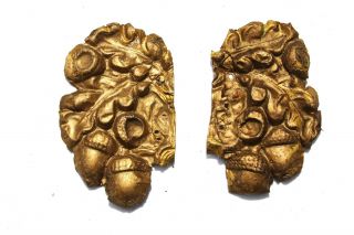 Rare Pair Brass 18th C.  Decorative Acorns Pieces - Reposse Brass Pattern photo