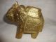 Old Rare Complete Golden Look Brass Fitted Carved Wooden Elephant Statue India photo 1