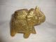 Old Rare Complete Golden Look Brass Fitted Carved Wooden Elephant Statue India photo 2