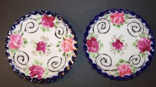 Pair Of Lovely Cobalt And Roses Dishes Japan photo