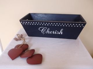 Primitive Style Planter Box And Hanging Hearts photo