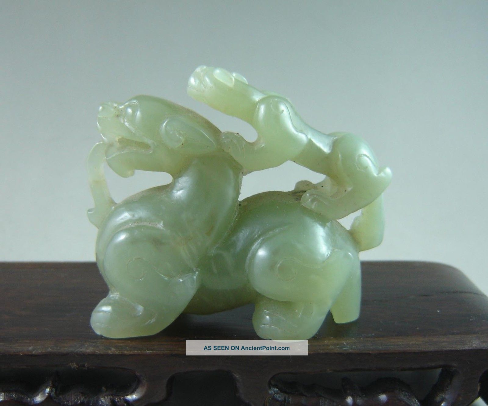 Fine Chinese Old Hetian Jade Carved Dragon And Chi Dragon Statue Other photo