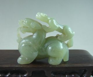 Fine Chinese Old Hetian Jade Carved Dragon And Chi Dragon Statue photo
