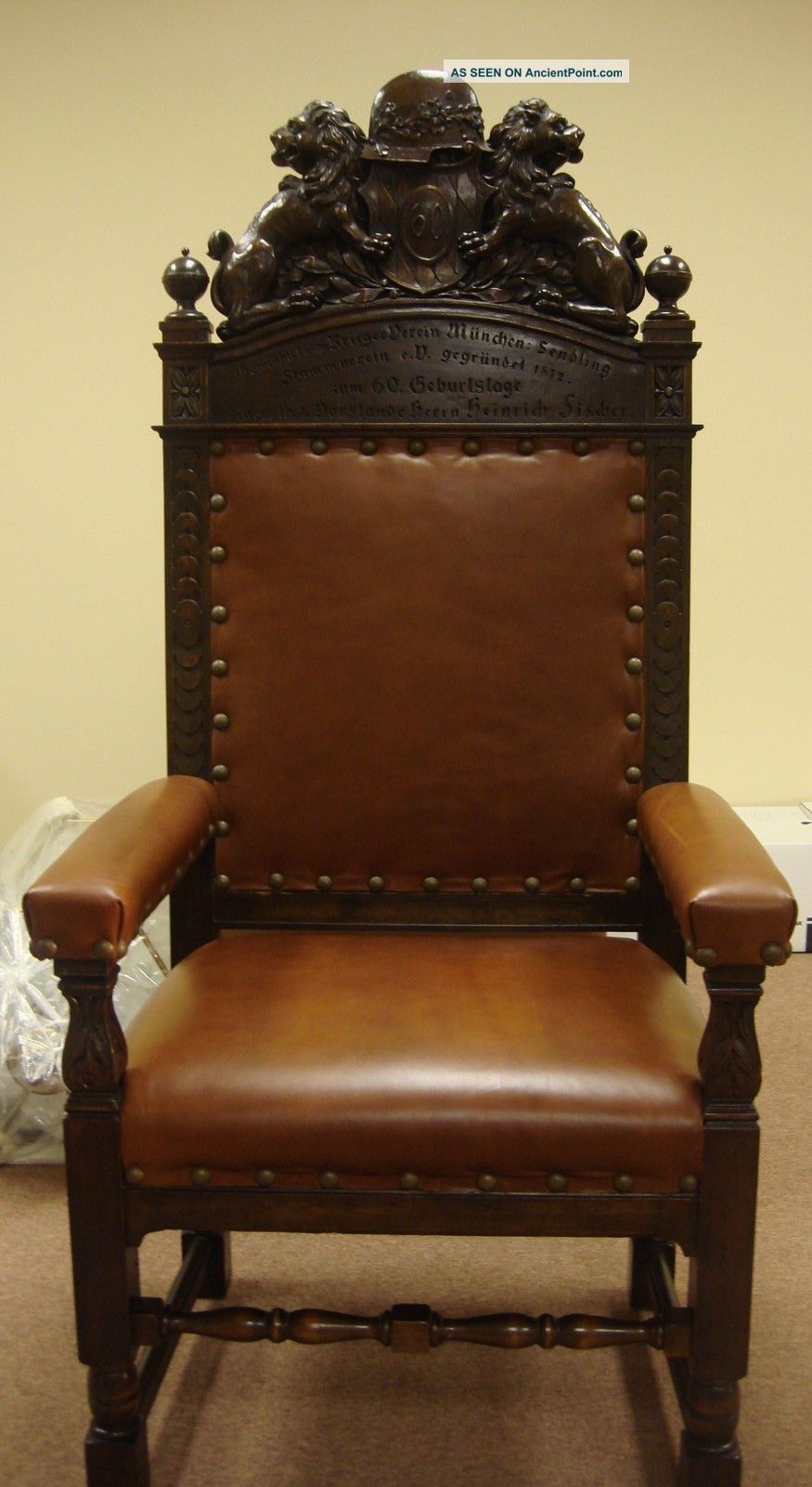 Historic German Chair To Honor Chairman Of Ww1 Vets Organization Of Munich 1900-1950 photo