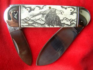 Scrimshaw Wildlife Art,  American Bald Eagle,  Folding Knife/knives photo