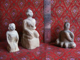 3 Old Clay Earthenware Men Sculptures Statues Figures 462grams Thailand Asia photo