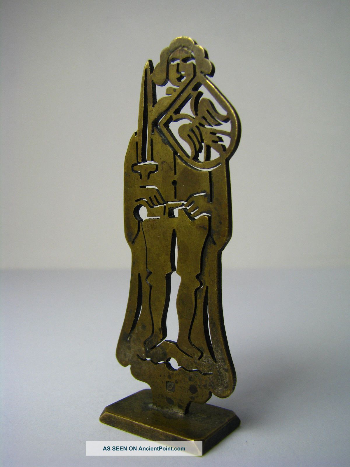A Handmade Brass Figurine Medieval Figure Of Roland From Bremen German 19th Cent Metalware photo
