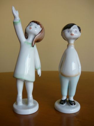 Art Deco Kids - Handpainted,  Numbered Hollohaza Porcelain Figurines From 1960 ' S photo