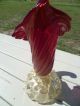 Antique Large Murano Cornucopia Vase Rich Blood Red Gold Flake Inclusions Jugs photo 2