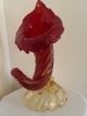 Antique Large Murano Cornucopia Vase Rich Blood Red Gold Flake Inclusions Jugs photo 7