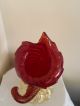 Antique Large Murano Cornucopia Vase Rich Blood Red Gold Flake Inclusions Jugs photo 8
