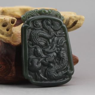 Chinese Classical Hand Carved Old Jade Dragon Pendant 1922 photo