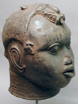 Rare Bronze Benin Metal Lostwax Method Leopard Nigeria Helmet Shrine Head Ethnix photo